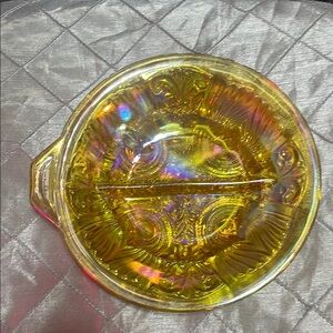 Iridescent Amber Carnival divided Glass Dish